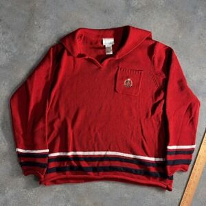 Cricket Lane Collection Mens XL Red Nautical Crest Sailor Collar Knit Sweater